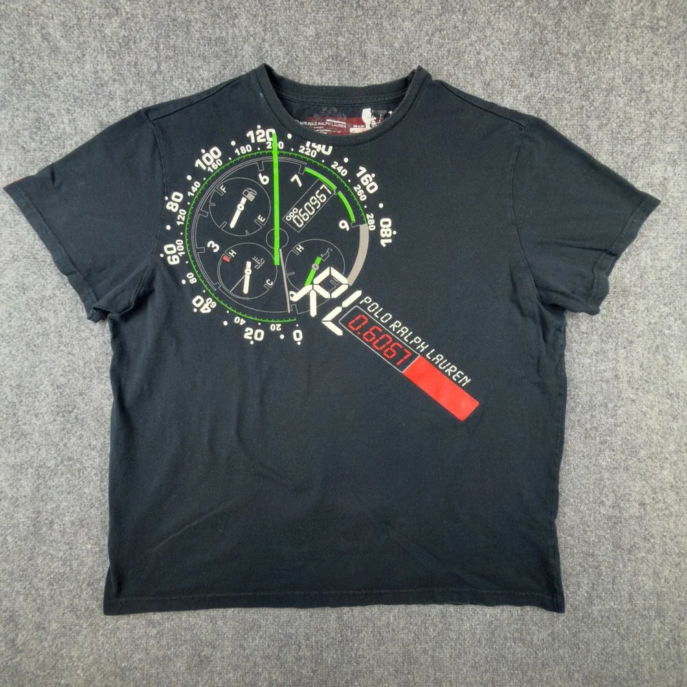 Polo Ralph Lauren Mens XL Black Speedometer Dashboard Racing Graphic T-Shirt
